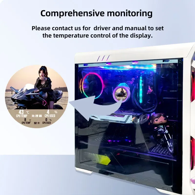 Wisecoco 2.1 inch DIY Circle Display Computer Case Water Cooling Monitor Device 4