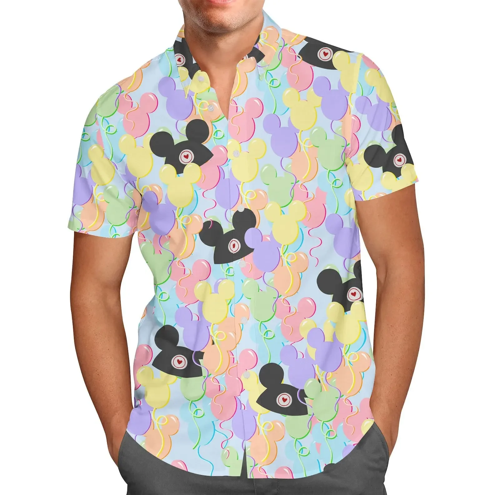 

Акварельная гавайская рубашка с Минни-Маус в стиле Disney, мужская рубашка с коротким рукавом и пуговицами, Мужская Женская Повседневная пляжная рубашка