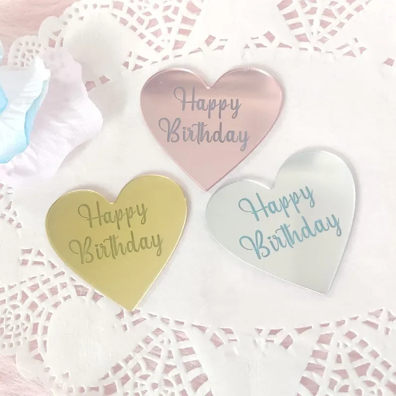 5pcs Acrylic Rose Gold Silver Happy Birthday Cake Topper Round Cupcake Toppers Wedding Party Dessert Cake Decoration Tools cake topper