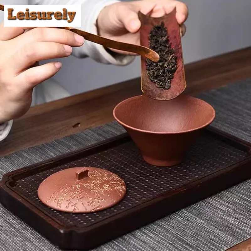80ml Pure Handmade Engrave Yixing Raw Ore Purple Clay Gaiwan Raw Ore Mud Tea Tureen Tea Maker Lid Bowl Authentic Zisha Teaset