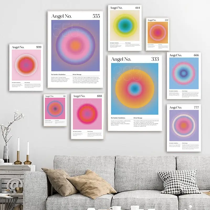 

Hue Gradient Aura Energy Mystery Canvas Painting Angel Number Nordic Posters Living Room Wall Art Prints Pictures for Home Decor