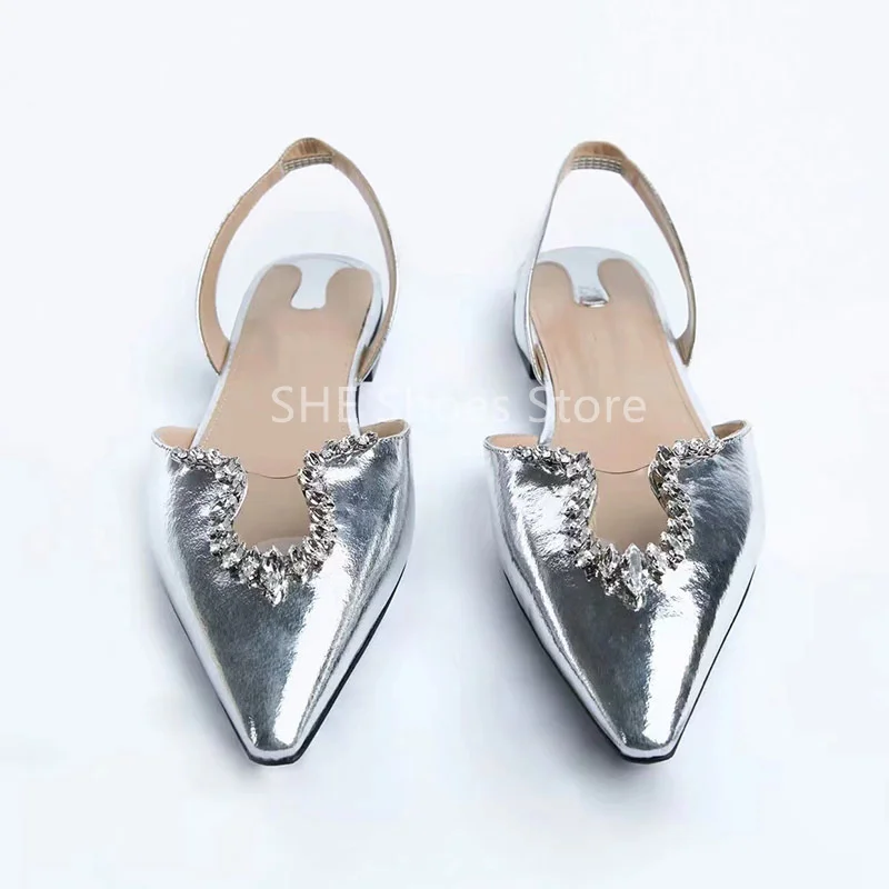 

Bling Rhinestones Decor Women Mule Shoes Sexy Pointed Toe Slingback Pumps Flats Ladies Party Dress Shoes Summer Leisure Sandals