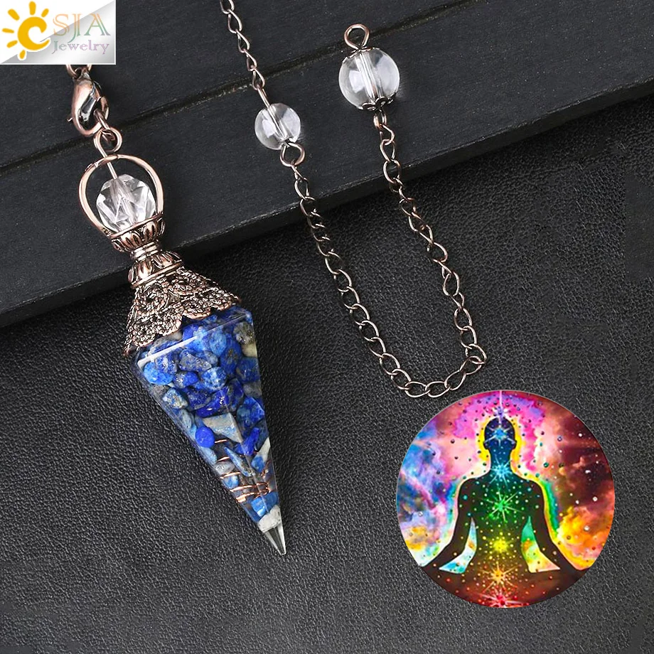 Csja 7 Chakra Healing Kristallen Slinger Voor Wichelroedelopen Waarzeggerij Quartz Natuursteen Slingers Antieke Reiki Hanger natuursteen hanger pendel spiritueel edelsteen hanger edelstenen sieraden pendels G854