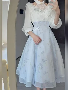 Jielur elegante abito da festa in pizzo floreale estivo donna casual abito longuette vintage francese Lolita moda coreana chic abito intero