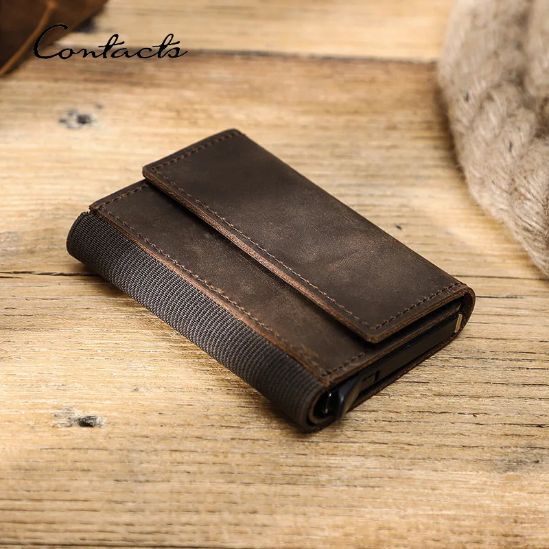 

CONTACT'S Genuine Leather RFID Card Wallets for Men Aluminium Box Card Case Card Holders Money Clips Slim Casual Men's Wallets