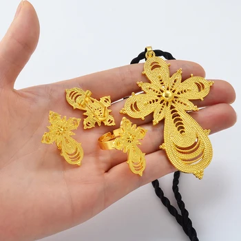 Eritrean Ethiopian Jewelry sets Cross Pendant Necklaces Earrings Rings African Eritrean Habesha Wedding Accessories - Image 3