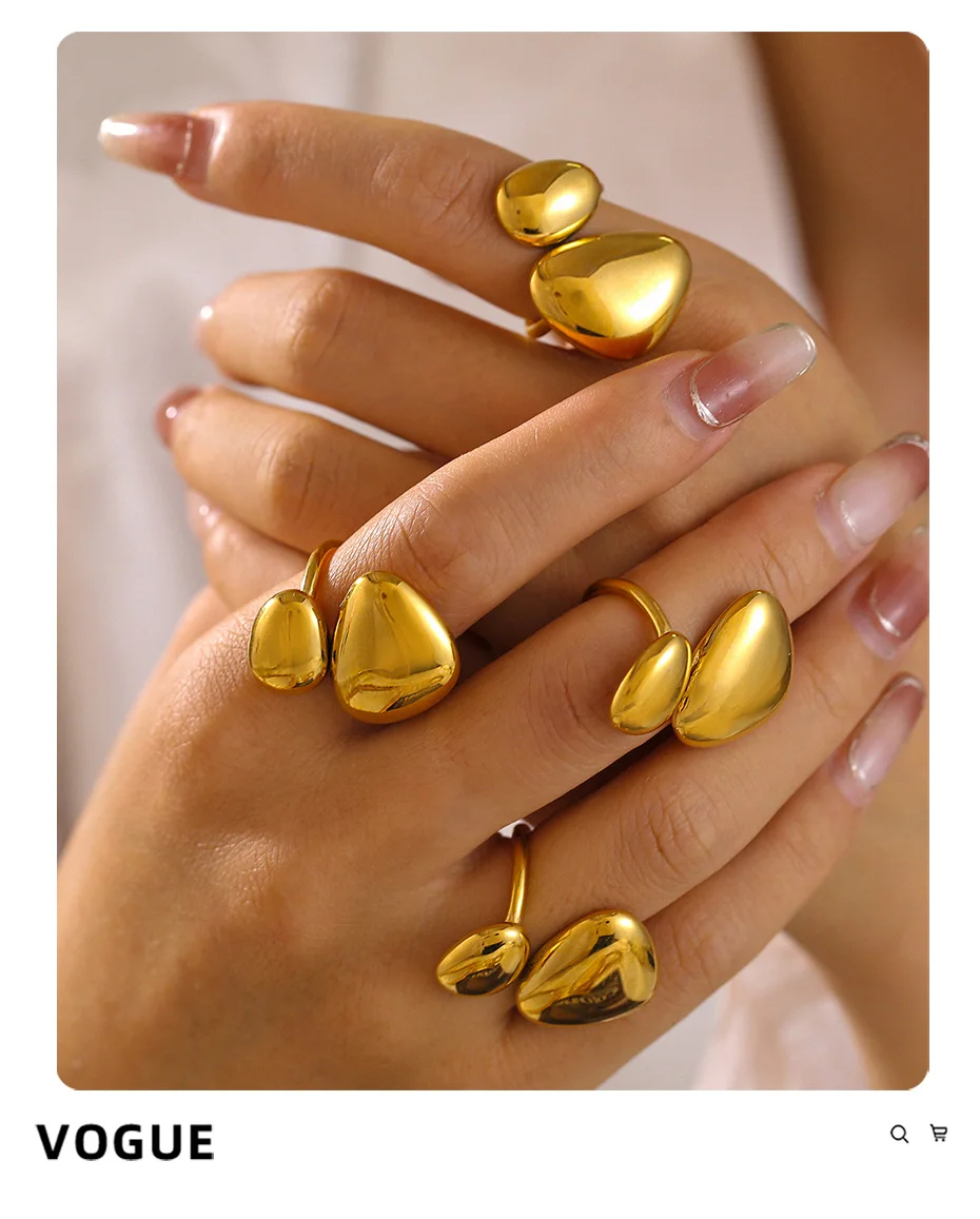 Edelstahl Blatt Stil Ringe für Frauen wasserdicht 18 Karat vergoldet glatten Finger Statement Charm Schmuck – Detail 4