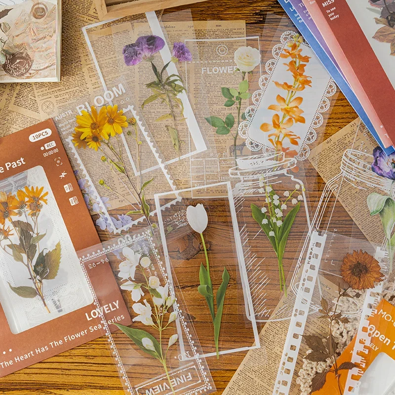10Pcs Plant Flower Rose Adesivi Decorativi Retro Impermeabile Pet Scrapbooking Etichetta Decor Sticker Cancelleria
