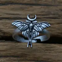 Fashion Vintage Adjustable Witchy Deaths Head Moth Butterfly Ring Insect Jewelry Accessories Gathering Gift For Women 1