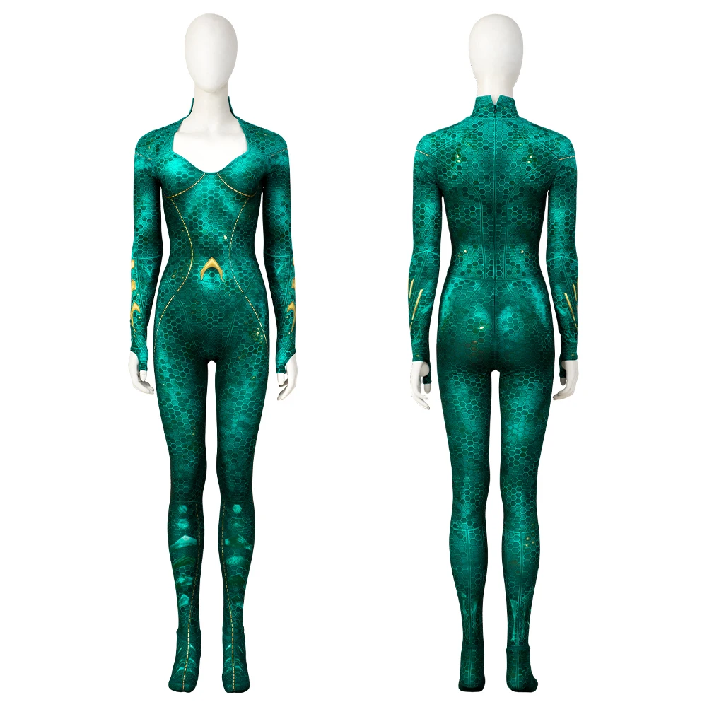 

Mera Cosplay Costume Jumpsuit Superhero Mera Green Zentai Bodysuit Suit for Adult Female Halloween Carnival Party Outfit