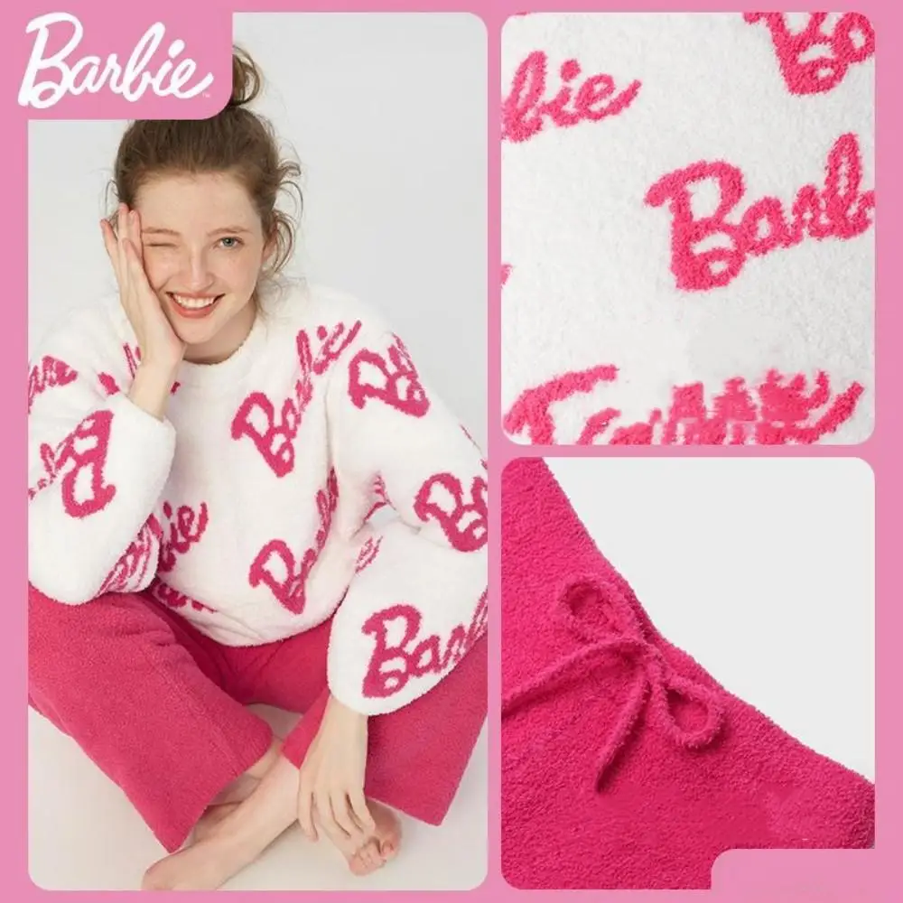 

Anime Barbie Series Girl Coral Velvet Pajamas Autumn Winter Thickening Round Neck Long Sleeved Trousers Two Piece Set Gifts