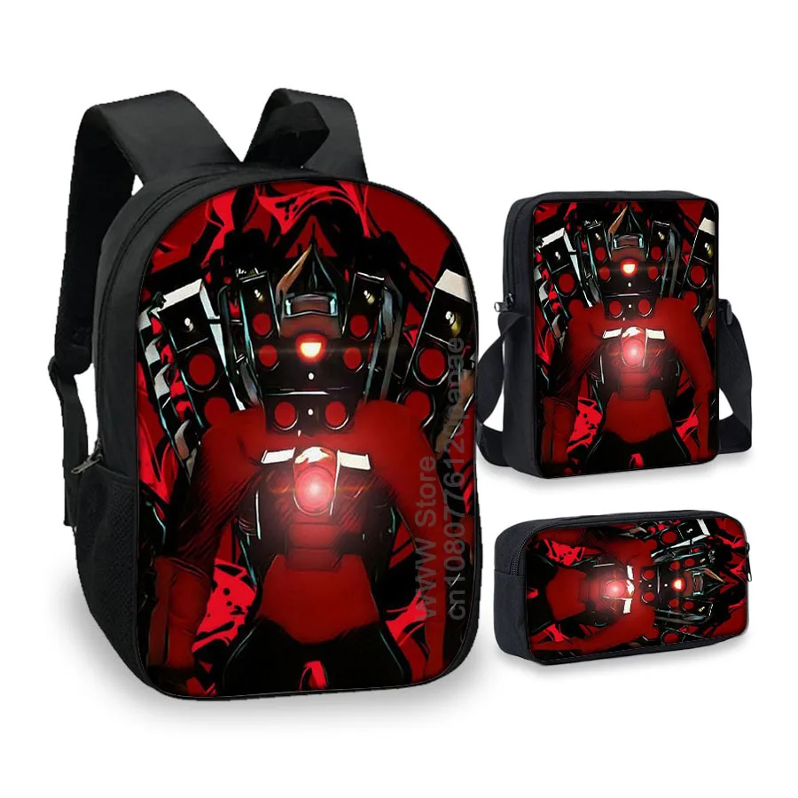 3PCS-Skibidi Titan Poster Bag,School Student Cartoon backpack,Travel Haversack,Thermal Insulation Satchel,Go To School Package