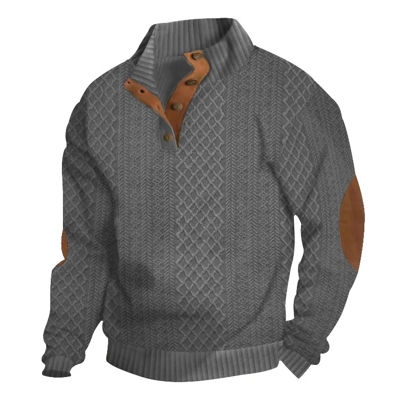 Men's Sweatshirt Long-sleeved Stand-up Collar Jacquard Knitted Casual Street Fashion Button Y2k Pullover Hoodies 5