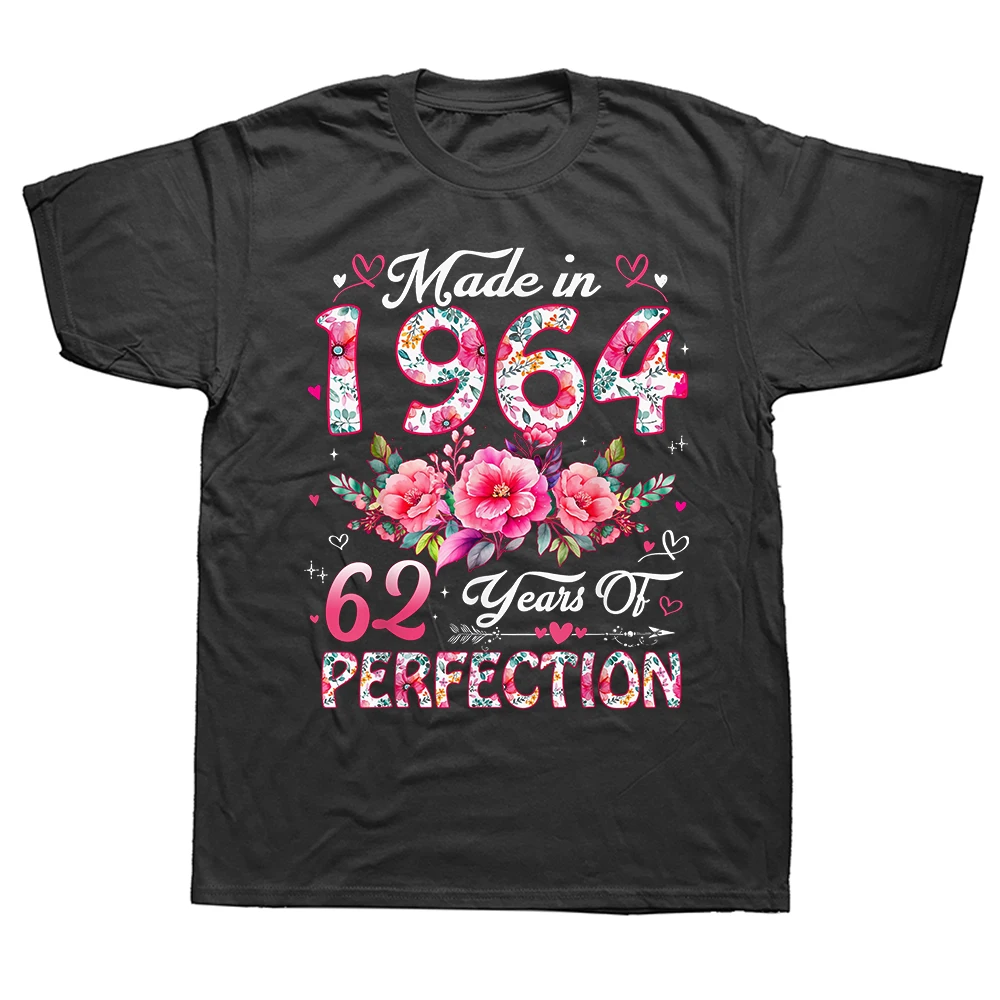 62 Jahre alt, hergestellt im Jahr 1964, florales T-Shirt zum 62. Geburtstag, Herren, Baumwolle, Humor, Streetwear, Kurzarm, Unisex, lockere Kleidung