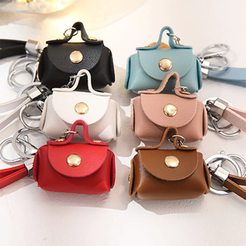 Korean Mini PU Leather Coin Bags Purse for Girls Solid Color Pink Black Money Pouch Earphone Storage Bags Pouch Keychain