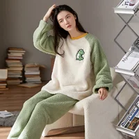 Thickened Warm Flannel Women Sleepwear Coral Velvet Pajamas Autumn Winter Cute Cartoon Bear Padded Two Sets Nightwear Casual - Image 3