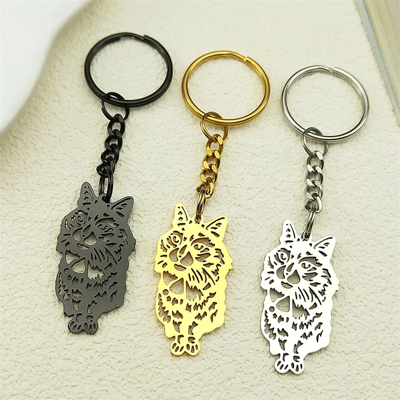 Nette Katze Kätzchen Tier Schlüsselhalter Für Frauen Männer Edelstahl Gold Silber Farbe Schöne Weibliche Tasche Charme Schlüssel Kette Schmuck Geschenk
