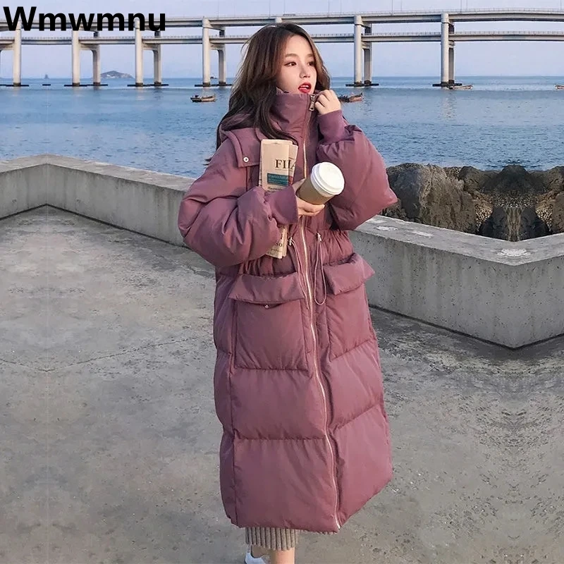 

Mid-length Hooded Cotton Padded Parkas Thicken Winter Korean Overcoat Plus Size 85kg Warm Puffer Coatswomen Snow Wear Jackets