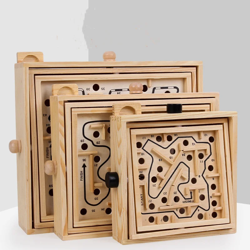 

Wooden Toy Brain Teaser Puzzles Educational Toys Maze Board Wooden Labyrinth Game Adults Kids Hand Eye Coordination Training
