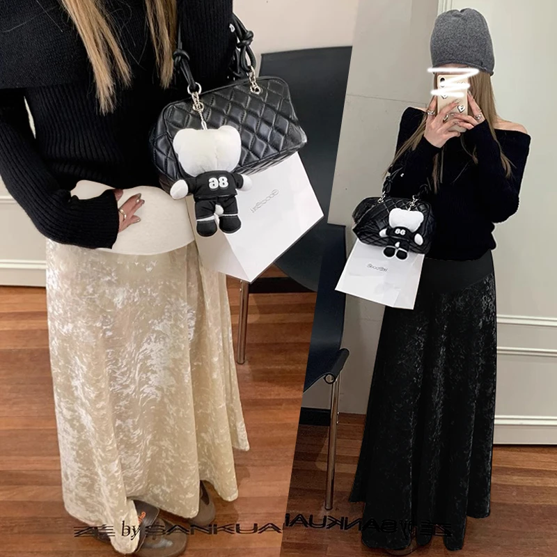 Good Quality Maternity Belly Skirts High Waist Pregnant Woman Long Loose Velour Skirt Fashion Pregnancy A-line Skirt 92-95cm