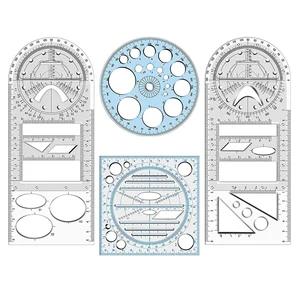 4Pcs Multifunctional Geometric Ruler Measuring Drawing Ruler Plastic Mathematics Tools For Student School Office Supply