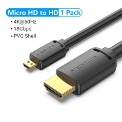 Vention 4K Ultra HD Micro to HDMI Cable - High - Quality Male to Male Connection - 3m (60Hz Micro HD to HD)