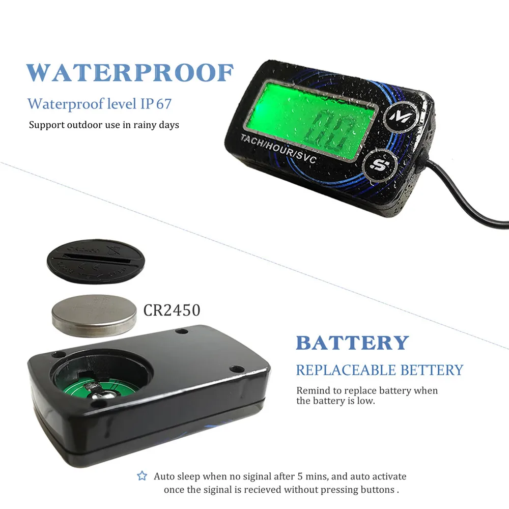 Tachometer Gauge Digital Tach Hour Meter Engine Waterproof LCD Display RPM For Motorcycle Motor Stroke Car Boat