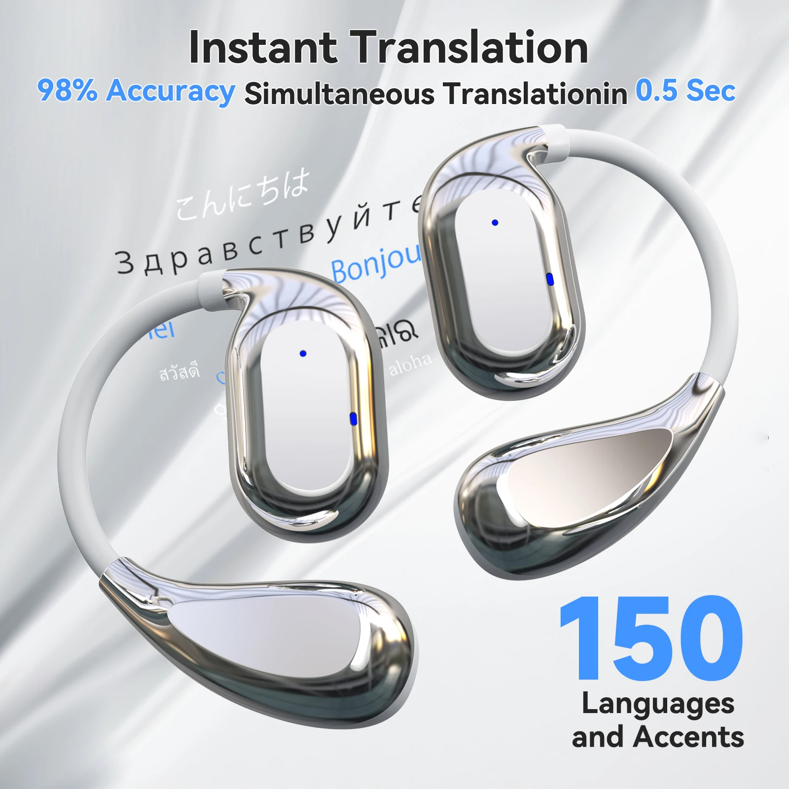 150-Language Earbuds Portable Real-time Translation Earphones High Accuracy Wireless Translator Device for Business Travel Study