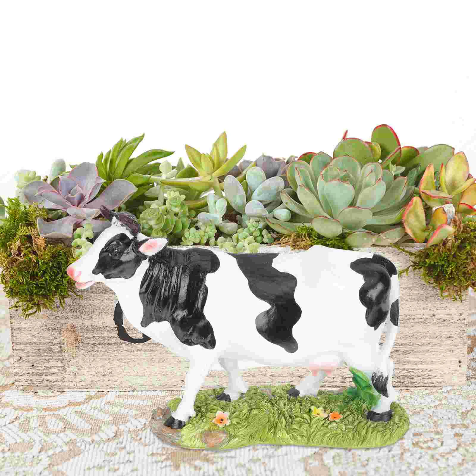 

Cow Statue Resin Garden Figurine Decors Model Desktop Lawn Landscape Figurines Lovely Statues