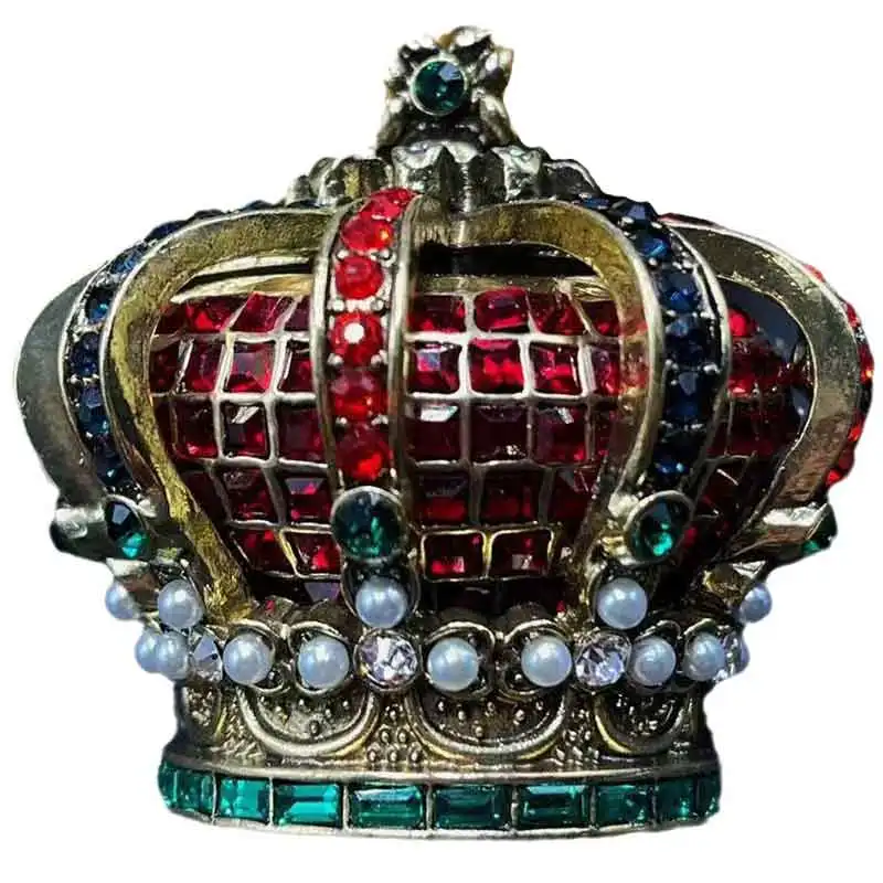 CAREOR Confezione da 2 spille a forma di corona da appendere con incisione in metallo e cristallo, spilla da bavero vintage con strass, spilla da matrimonio, oro e argento