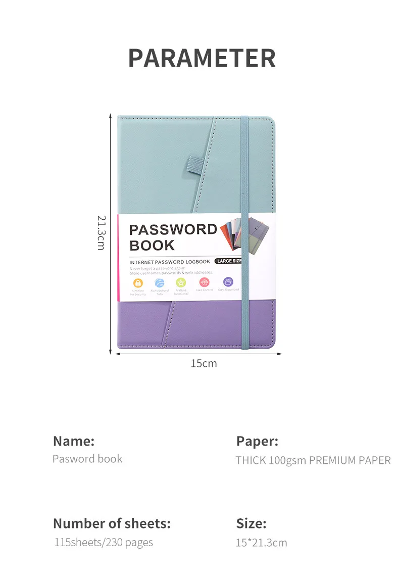 A5 Website Password Notebook with letter label Binding solid color hard-faced English address book Telephone book record