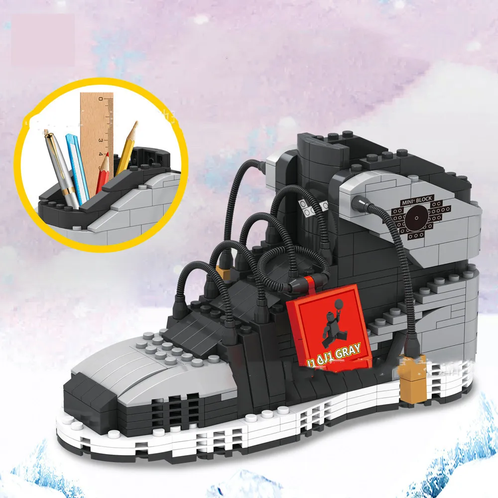 Sport Basketball Shoes Building Blocks Sneakers Models Pen Container DIY Mini Bricks Pencil-box Toys for Children Boy Stationery 3