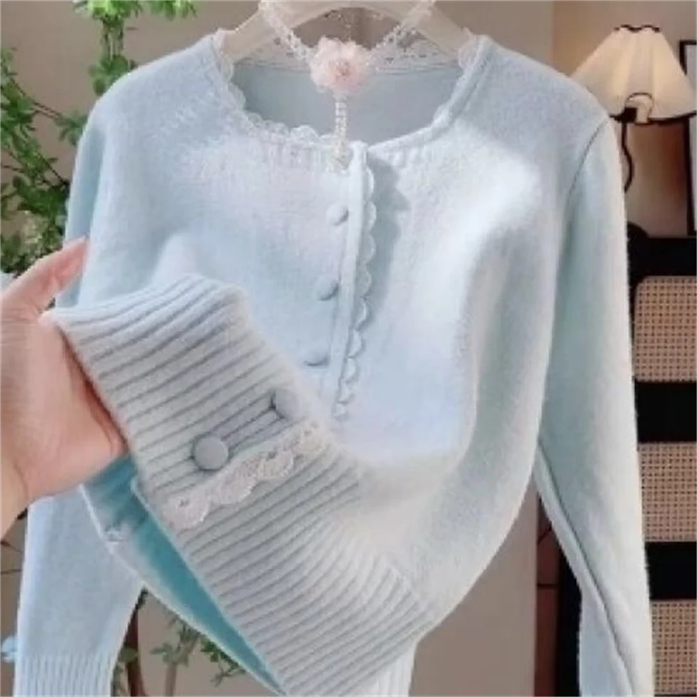 2026 Autumn Winter Korean Fashion Solid Loose O Collar Sweaters Women's Clothing Casual Thick Warm Knitted Cardigan Basic Tops 1