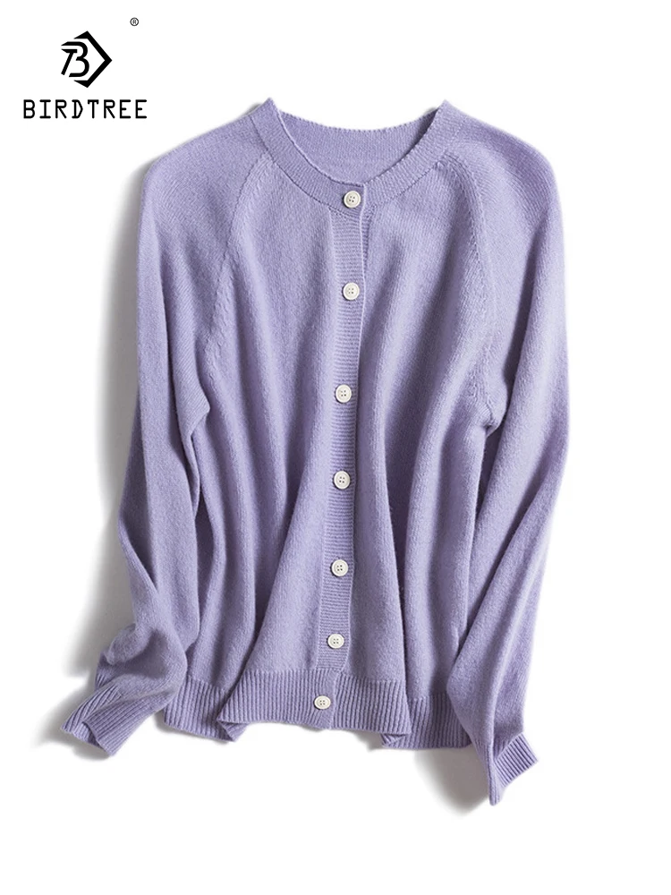 

Birdtree 100%Merino Wool 7 Needle Knit Cardigan Women's Round Neck Long Sleeve Casual Sweater Autumn Winter Christmas T39801QC