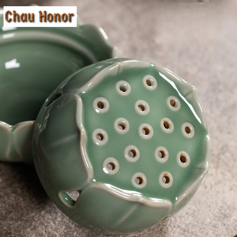Longquan Celadon Zen Lotus Seeds Incense Holder Mist Smoking Steamers Incense Burners Aromatherapy Censer Teaware Decoration