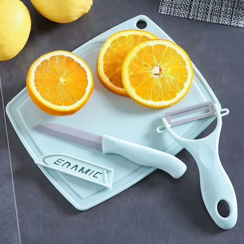 Ceramic Kitchen Fruit Knife Candy Color Set With Cutting Board Peeler Paring Vegetable Knife Children's Cooking Cutter 3Pcs/Set kitchen knives,fruit vegetable peeler
