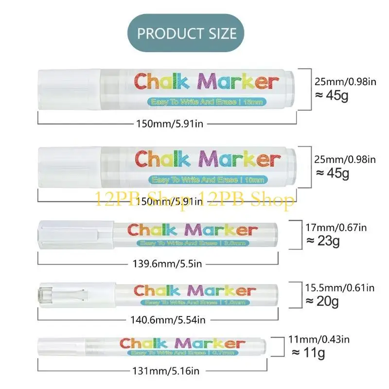 12PB 5개 액체 칠판 마커 학교 사무실용 흰색 액체 분필 마커