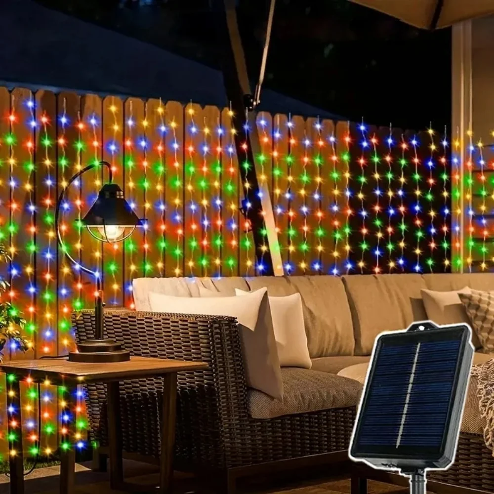 أضواء LED شمسية على شكل ستارة، سلسلة أضواء للزينة في حفلات الزفاف والأعياد، زينة للشرفة والحديقة ورمضان، مصباح شمسي خارجي