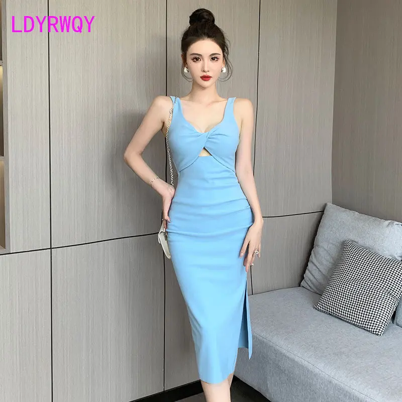 

Женское платье без рукавов, облегающее платье с перекрестными вырезами и высокой талией, лето 2023