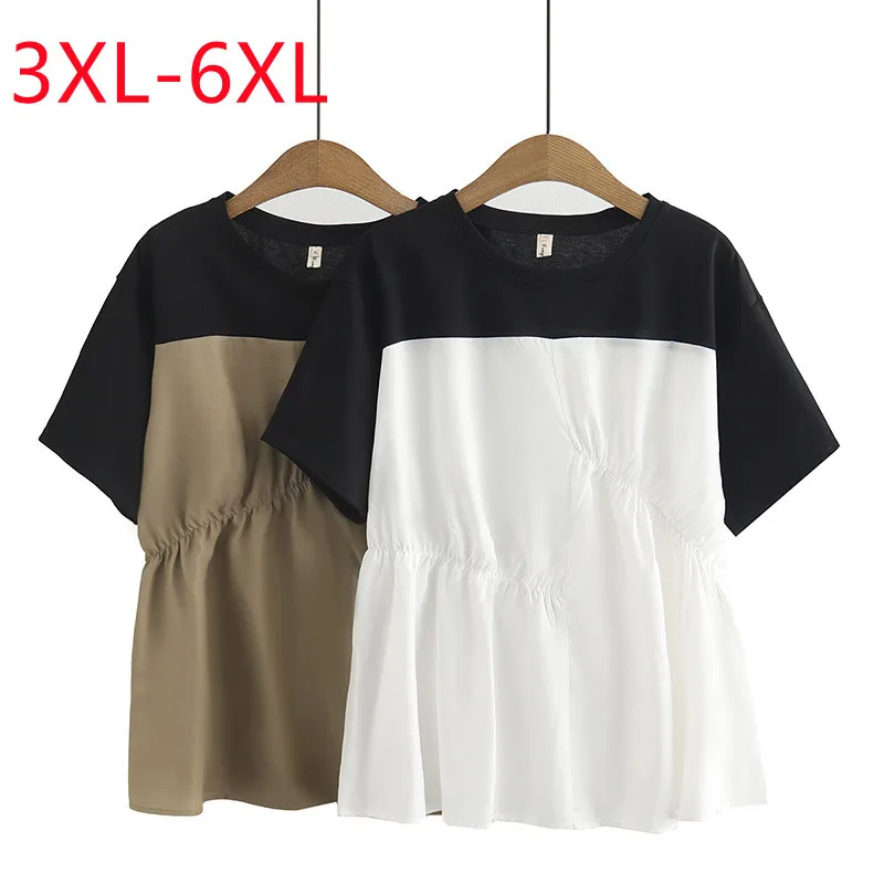 

Женская летняя футболка с увеличенным кодом Woman Women 2023 с короткими рукавами O воротник Белая футболка 3XL 4XL 5XL 6XL