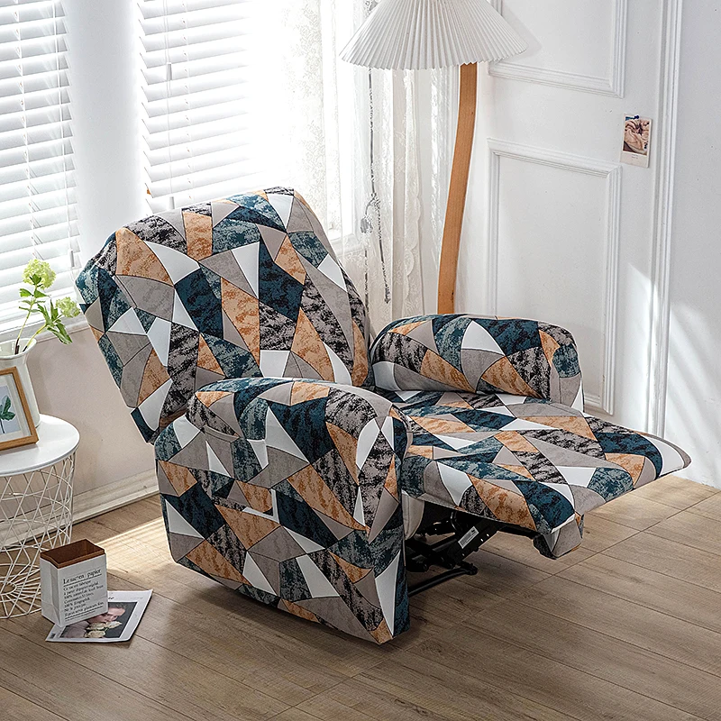 4pcs/set Recliner Slipcovers With Side Pocket Stretch Reclining Couch Covers Printed Furniture Protector 5