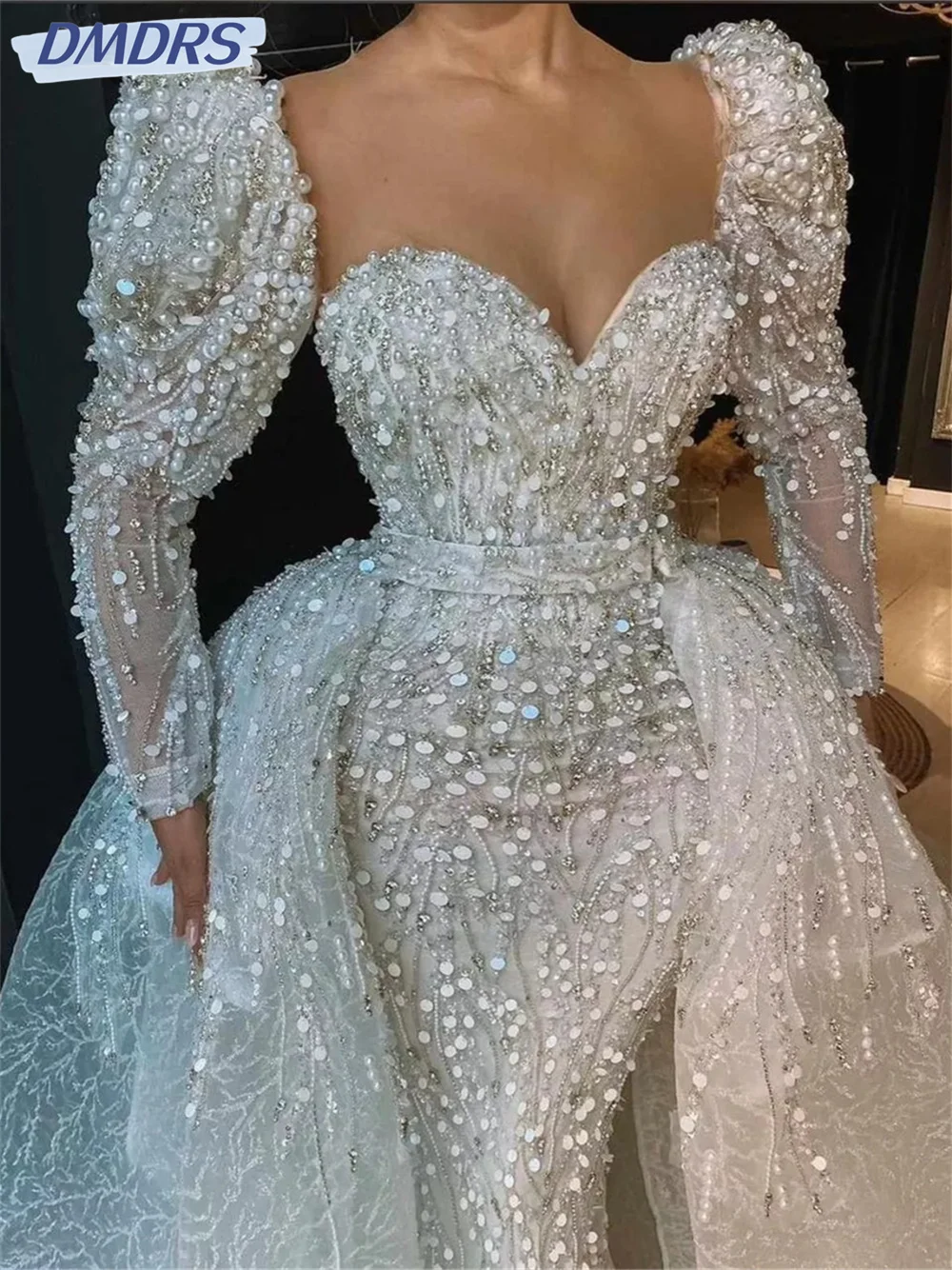 Charming Long Sleeve Wedding Dress 2024 Elegant Removable Hem Ball Gown Luxurious Long Sleeve Bridal Gown Vestidos De Novia