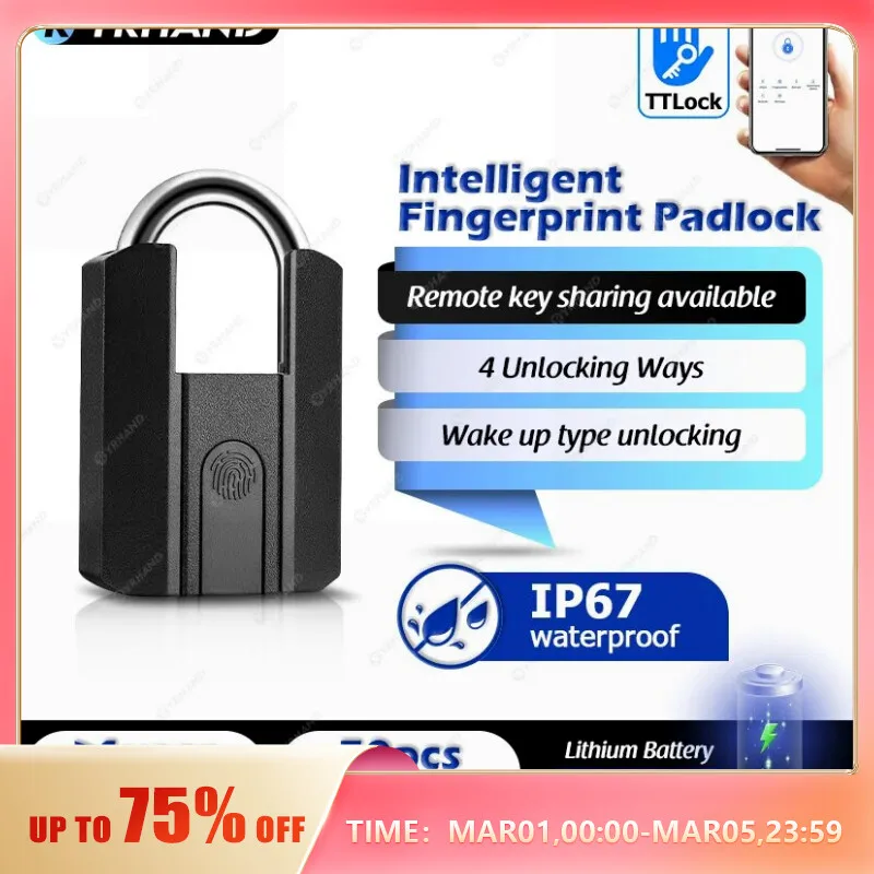 Bluetooth Smart Padlock Fingerprint Lock Keyless with TTlock App - Black 60mm