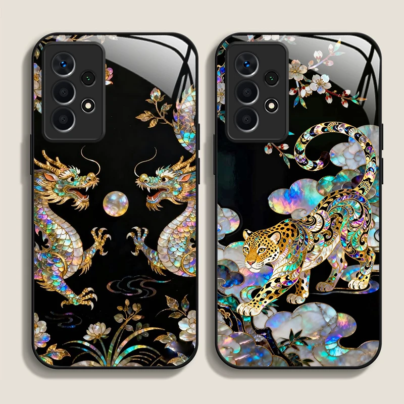 Stylish Dragon Leopard Marble Texture Tempered Glass Phone Case
