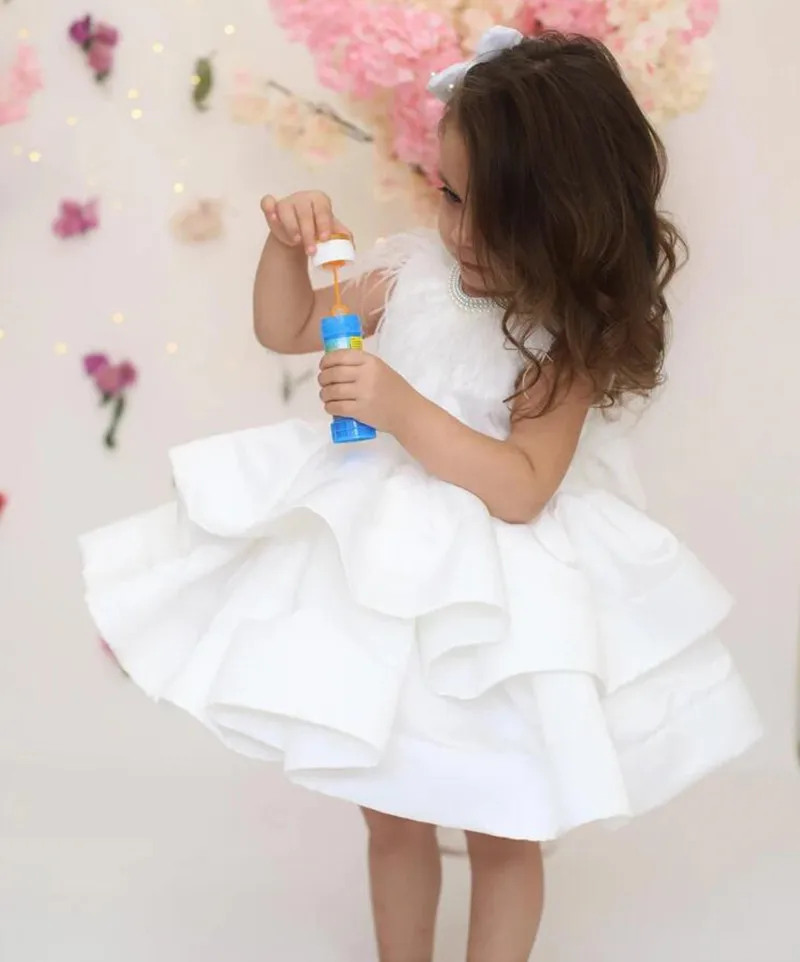 

White Puffy Princess Baby Girl Dress vestidos infantil Size 1 4 6 12 14 Years Flower Girl Dress Kid Birthday Party Gown