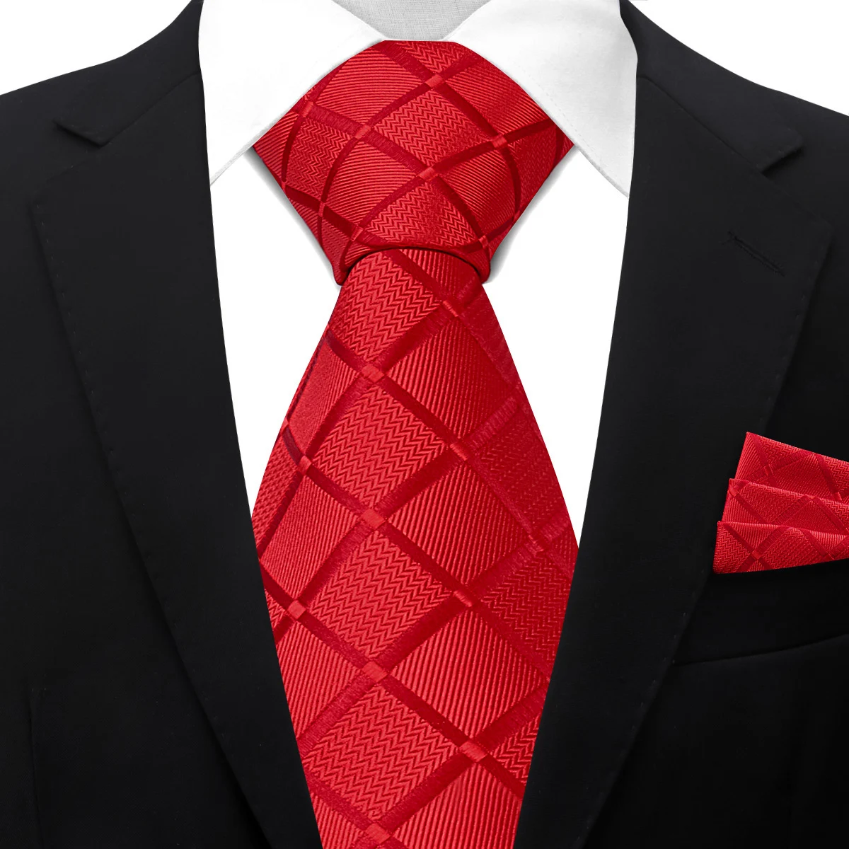 Luxuriöse Business-Krawatte für Herren, kariertes Einstecktuch, Krawattenset, Hochzeit, Weinrot, Schwarz, Herrenkrawatten, Einstecktuch, Grau, Gravatas – Detail 5