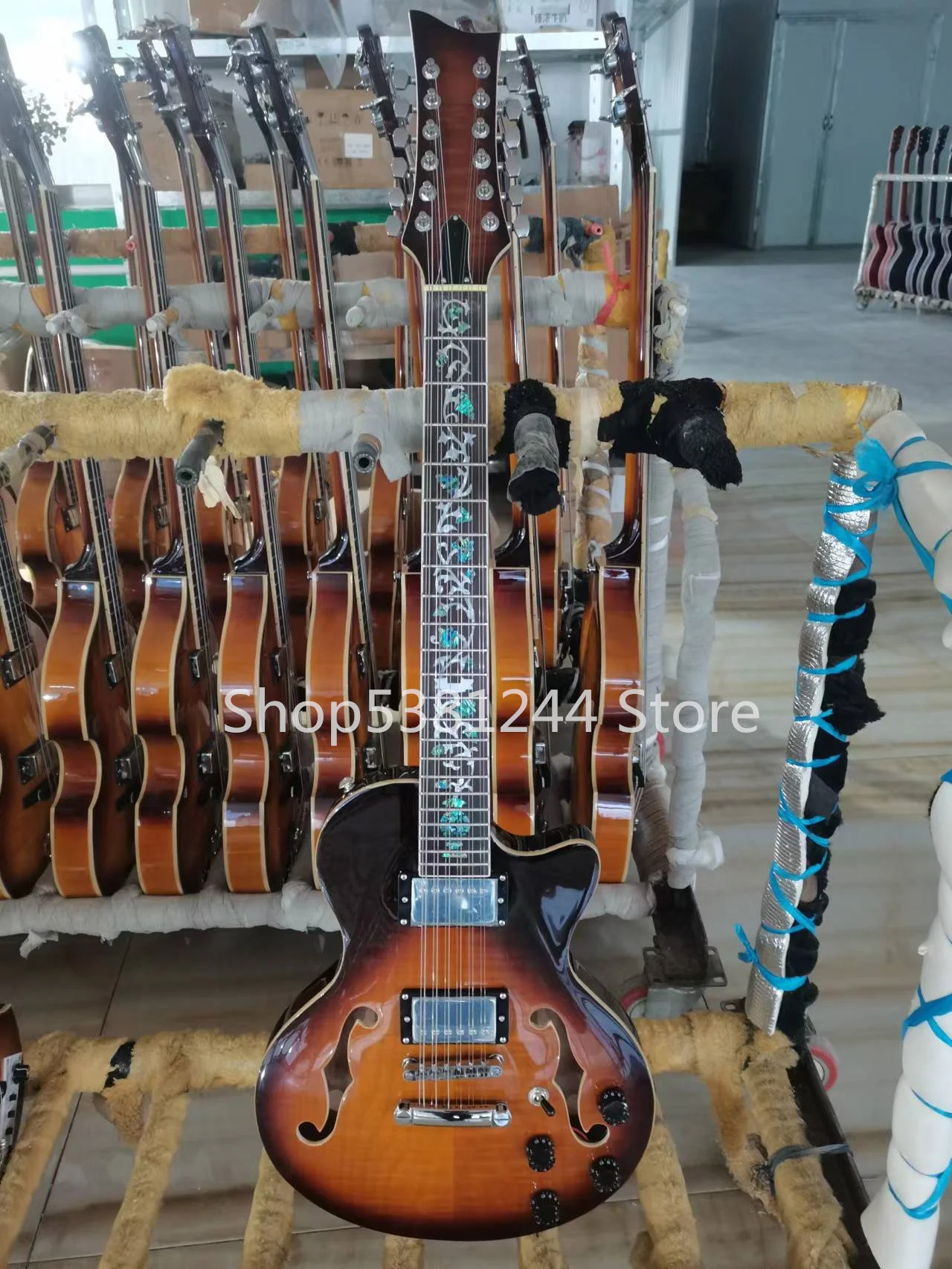 

12-string electric guitar, rosewood fingerboard, flower inlaid fingerboard, silver accessories, free shipping