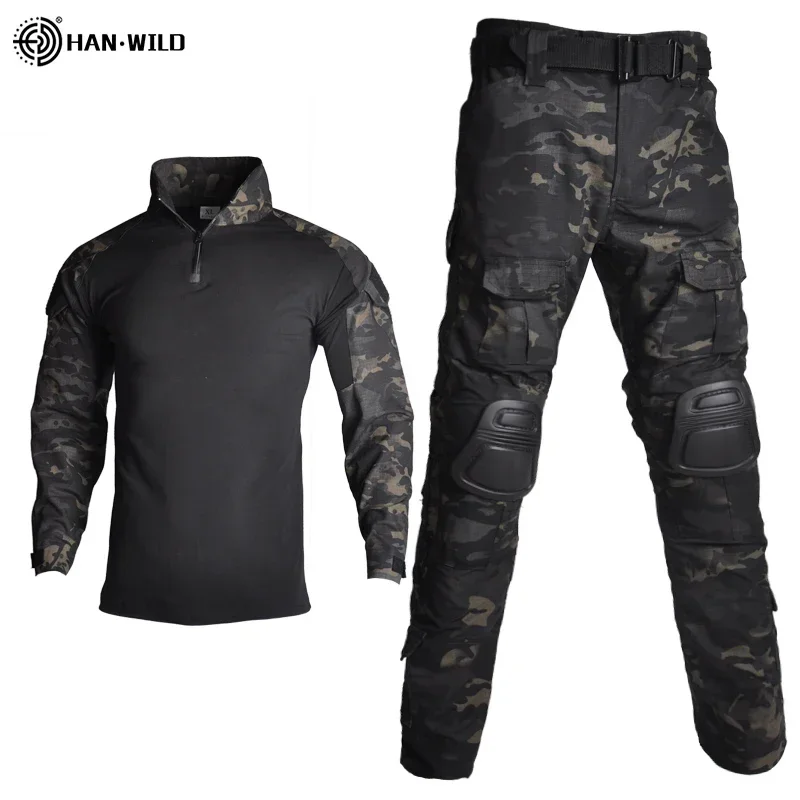 Tactical Suit Ghillie Suit Combat Uniform HAN WILD Cotton Hunting Suit Multicam Shirt Climbing Pants Camouflage Tactical Combat Ghillie Suit Men Outdoor Airsoft