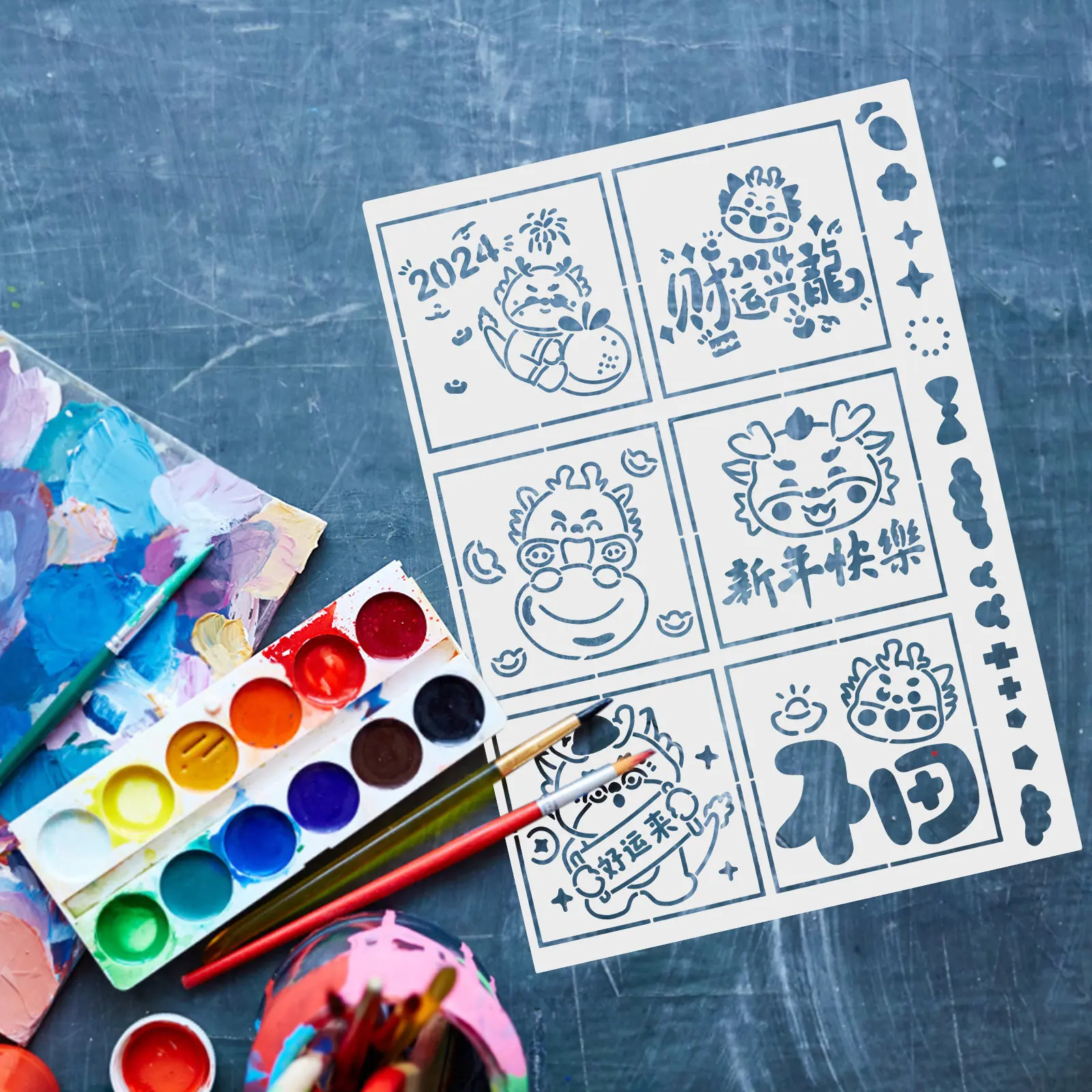 새해 그림 스텐실 템플릿 DIY 홈 카페 장식 예술 프로젝트를 위한 재사용 가..