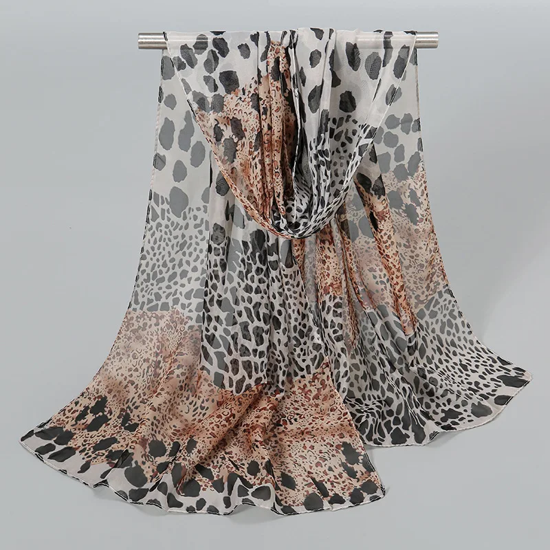 Sciarpa Leggera In Chiffon Leopardato Floreale – Scialle Donna Moda, Grande E Morbida 157x72 Cm
